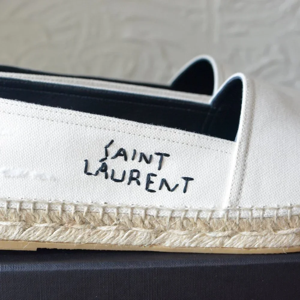 SAINT LAURENT Logo Embroidered Espadrille Flats